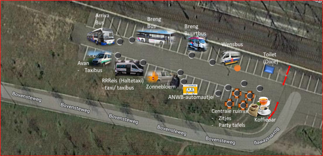 Plattegrond van de verschillende standjes bij Station Mook-Molenhoek