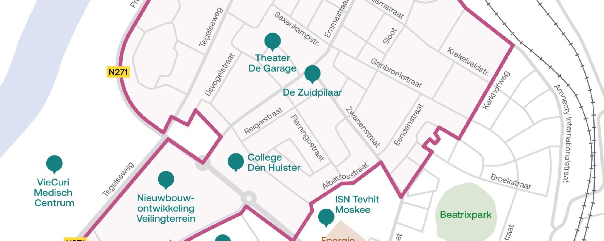 Plattegrond van het hele projectgebied warmtenet Venlo-Zuid