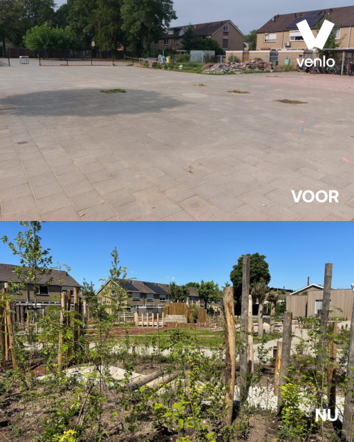 Voor en na foto van overgang naar een GroenBlauw schoolplein