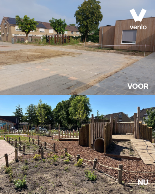 Voor en na foto van overgang naar een GroenBlauw schoolplein
