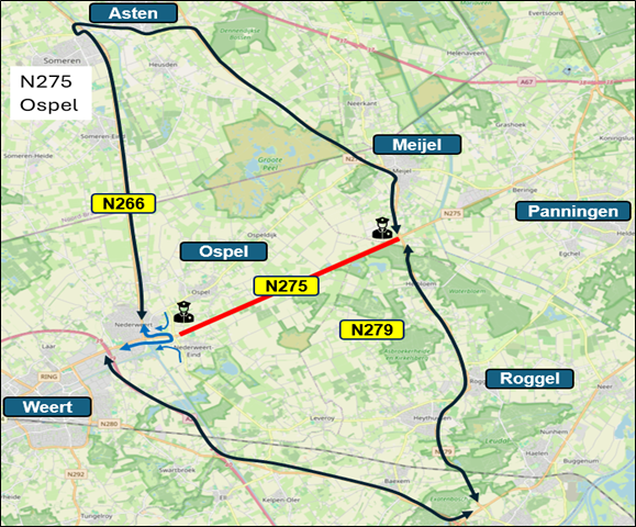 Omleidingen voor onderhoud op N275.