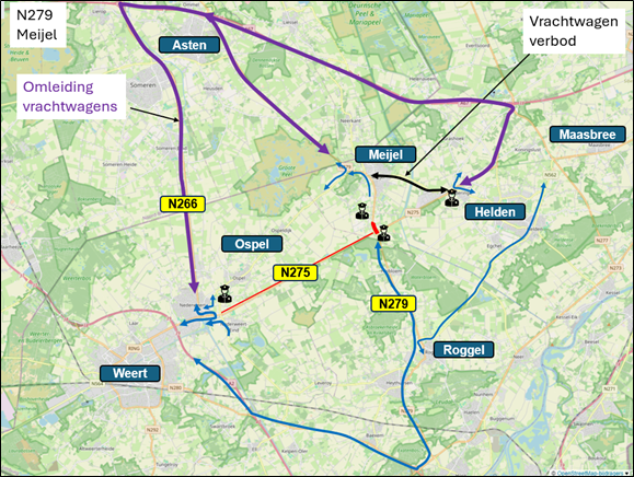 Omleidingen voor onderhoud op N279 (Meijel).