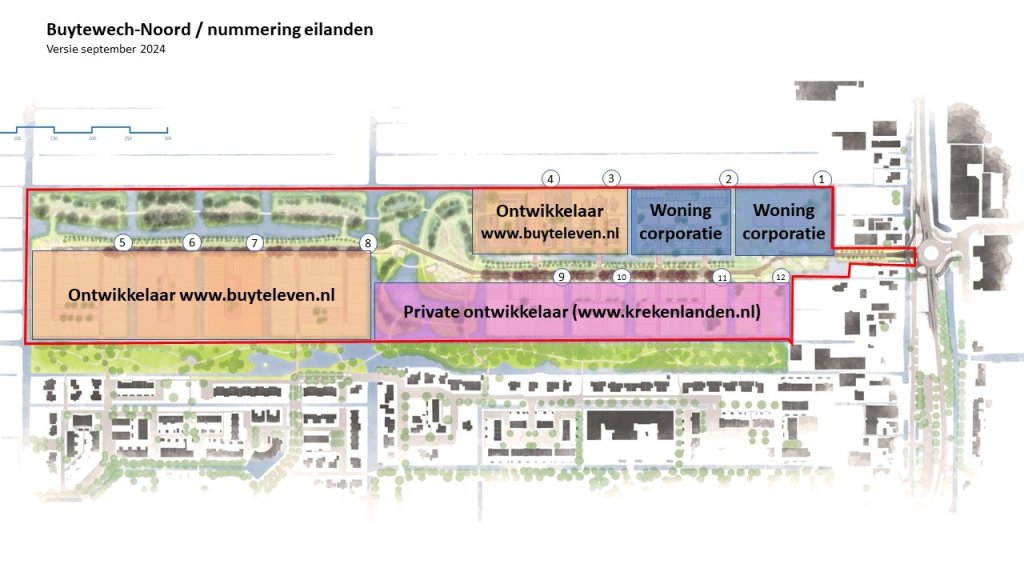 Kaart van het plangebied Buytewech-Noord met 12 eilanden.