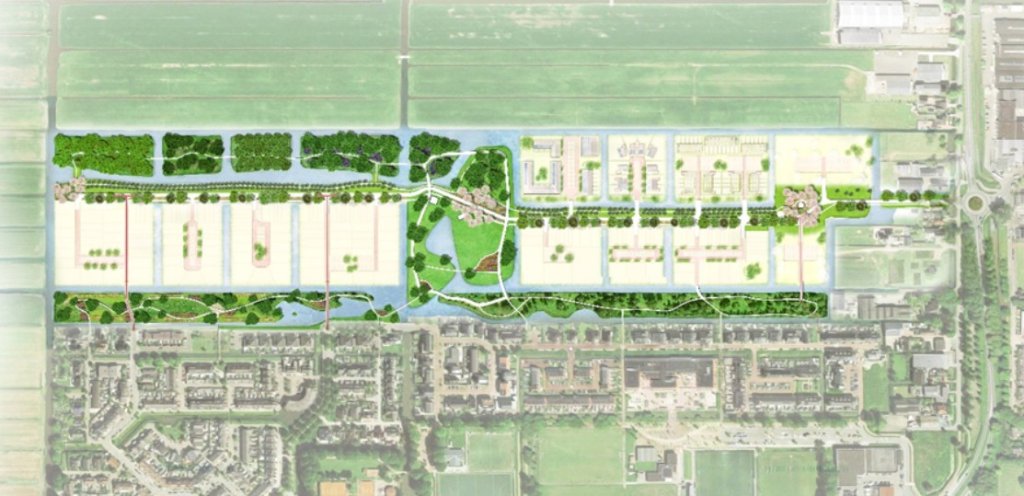 Kaart van Buytewech-Noord met woningen, water, groen, wandelpaden en de uitbreiding van park Buytewech.