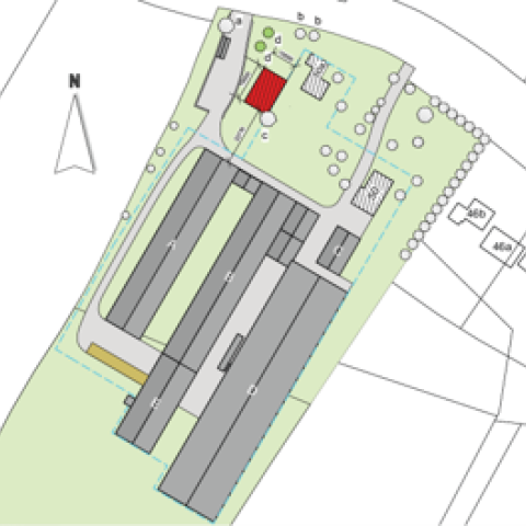 plattegrond met gemarkeerd plangebied