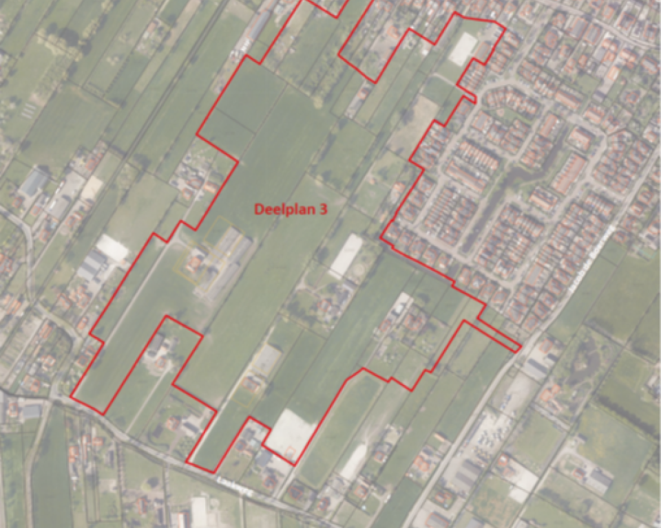 Plangebied woningbouw Nijkerkerveen deelplan 3 (aangegeven door een rode lijn)