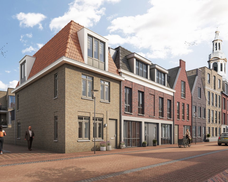 Ter illustratie een impressie van toekomstige woningen bij Wonen bij de Toren.