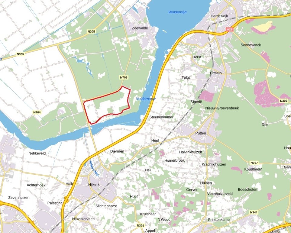 kaart waarop gebied kazerne is aangegeven