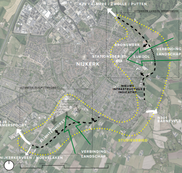 Oostelijk Nijkerk: gebied binnen de gele stippellijn