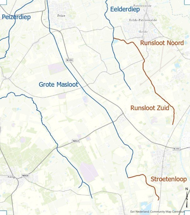 Kaartje locatie Runsloot en Stroetenloop, kun je om een of andere reden het kaartje niet lezen stuur een email naar Info@noorderzijlvest.nl