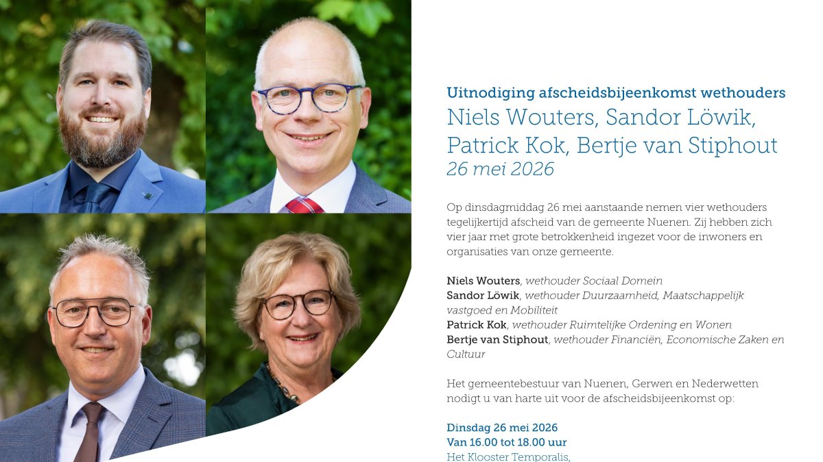 Uitnodiging afscheidsbijeenkomst wethouders op 26 mei 2026