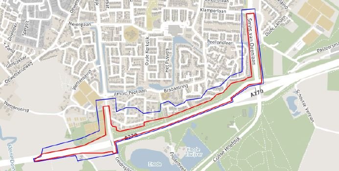 Kaart met indicatie van locatie metingen met drone