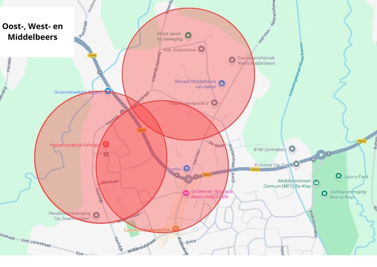 Kaart van vuurwerkvrije zones in de Beerzen