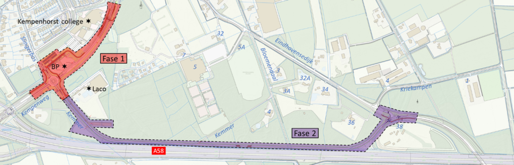 Kaartje fasering Verbindingsweg fase 1 & 2