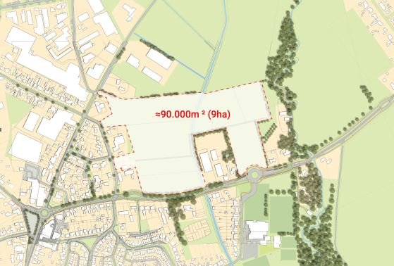 Kaartje met plangebied en omgeving
