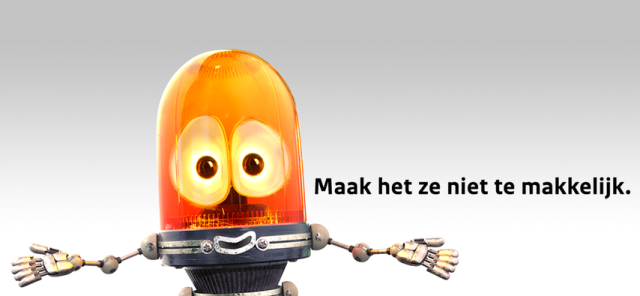 Logo van een waarschuwlichtje met 2 oogjes met erbij Maak het ze niet te makkelijk