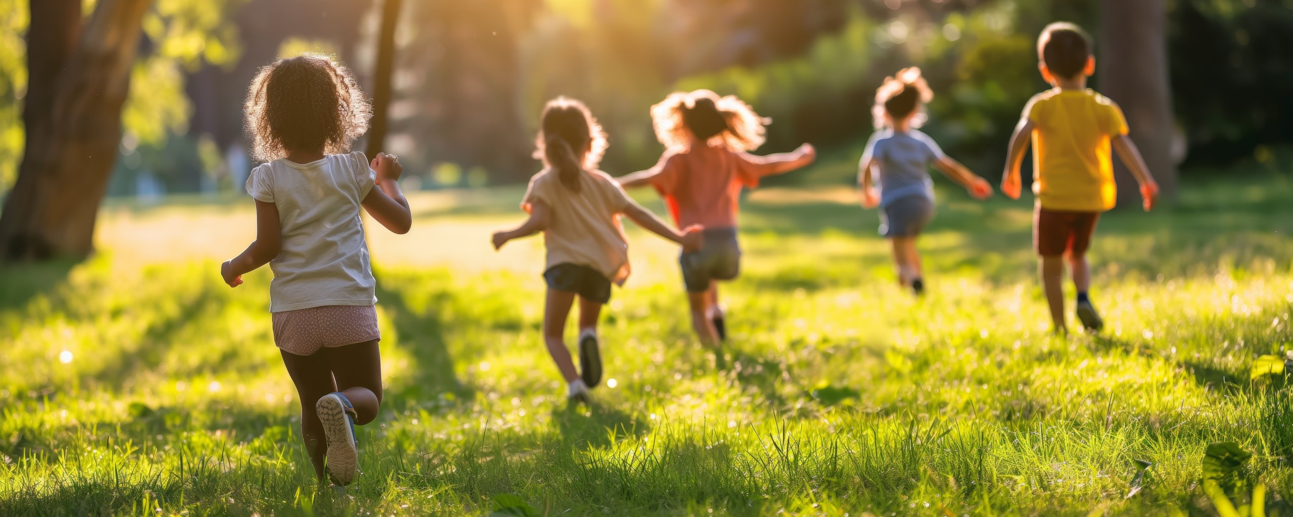 Kinderen rennen in gras