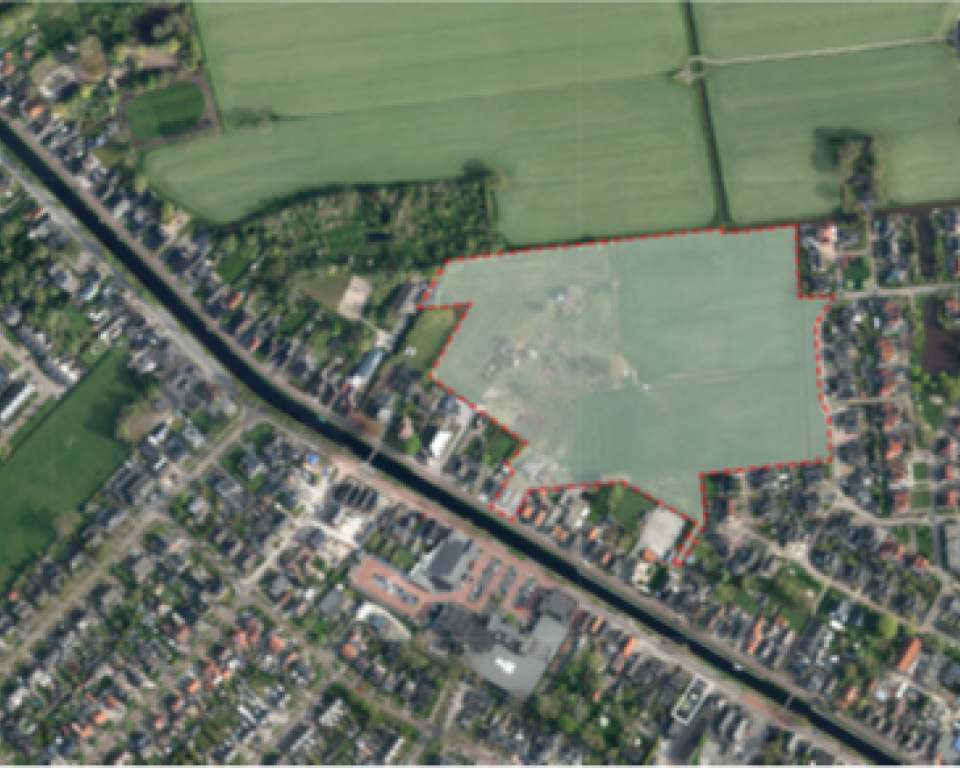 Kaart met plangrenzen van de nieuwe woonbuurt in Appelscha Noord