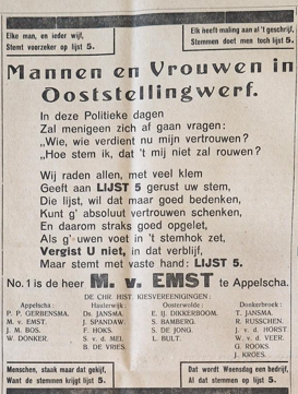 Advertentie van de CHU op de verkiezingspagina in de Oost-Stellingwerver (mei 1931)