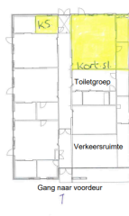 Plattegrond van situatie verhuur deel van pand Moskampweg 1 in Oosterwolde