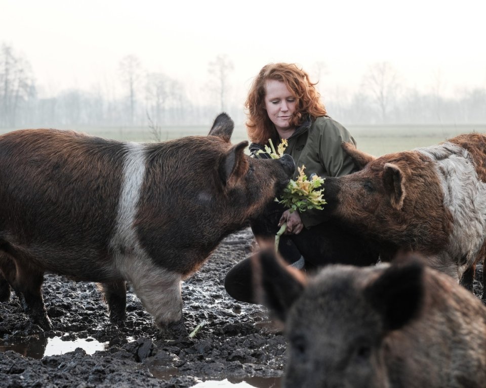 Inge Vleemingh van De Goed Gevulde met drie varkens