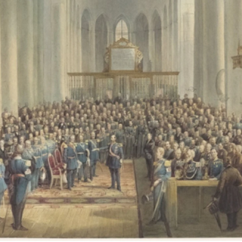 Op dit skilderij is Prins Frederik de earste dy't it sulveren betinkingskrús op him spjelde hat. De ferdieling wie basearre op rang en sosjale status. 