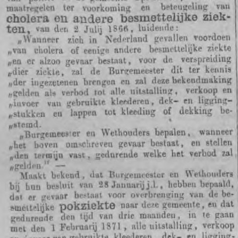 Bekendmaking in Dragtster courant