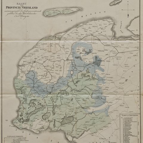 Kaart van stormvloed met overstroomde gebied gemarkeerd 