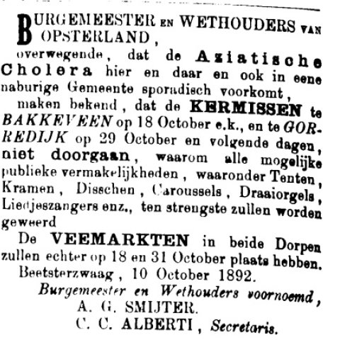 Bekendmaking uit Leeuwarder Courant 1892