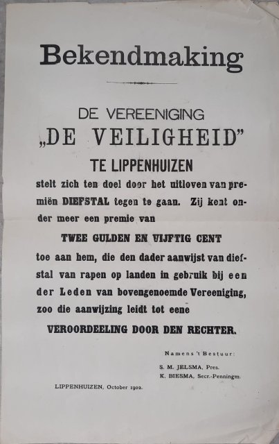 Bekendmaking de vereeniging de veiligheid