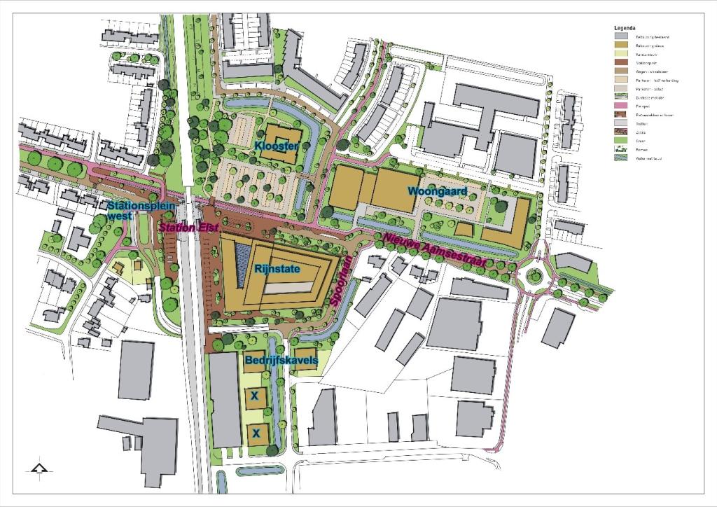 Plattegrond van het gebied rondom Centraal Station Elst