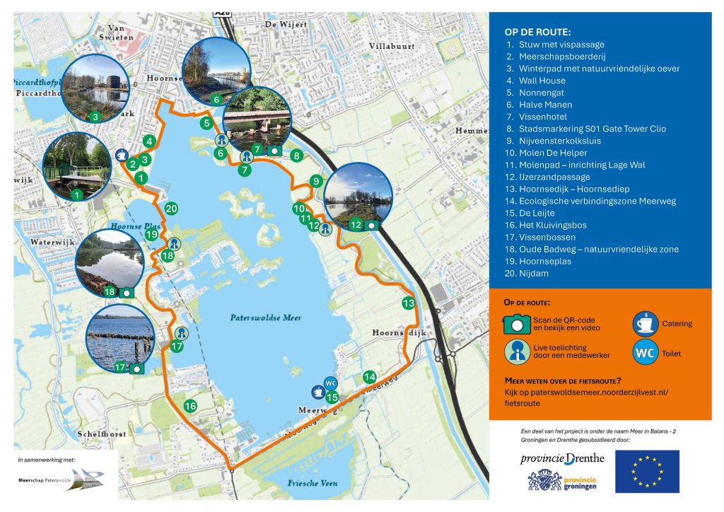 Overzicht van de belangrijke twintig locaties langs de fietsroute en de invloed van de gerealiseerde maatregelen op water en natuur.  De informatie is te lezen onder het kopje: Wat kan ik verder zien onderweg? 