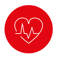Icon van een hart in een rode cirkel