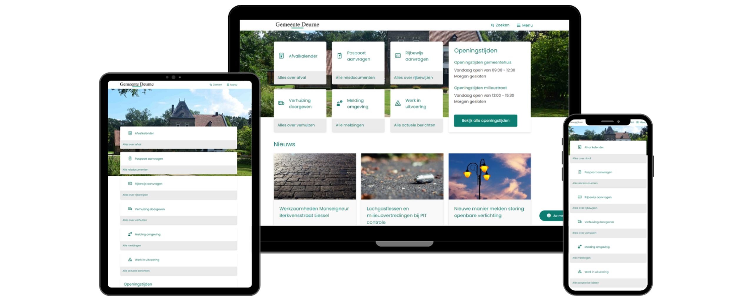 Website gemeente Deurne weergegeven op meerdere devices