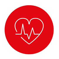 Icon van een hart in een rode cirkel