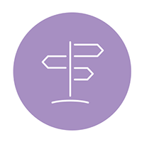 Icon van een wegwijzer in een paarse cirkel