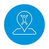 Icon van een pinpoint als locatie in een blauwe cirkel