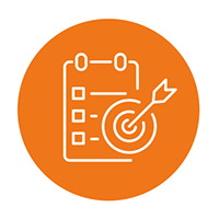 Icon van een agenda in een oranje cirkel