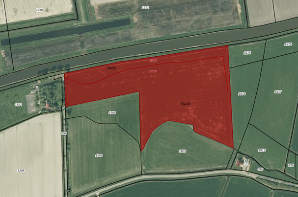 Bovenaanzicht van het aangeboden perceel.