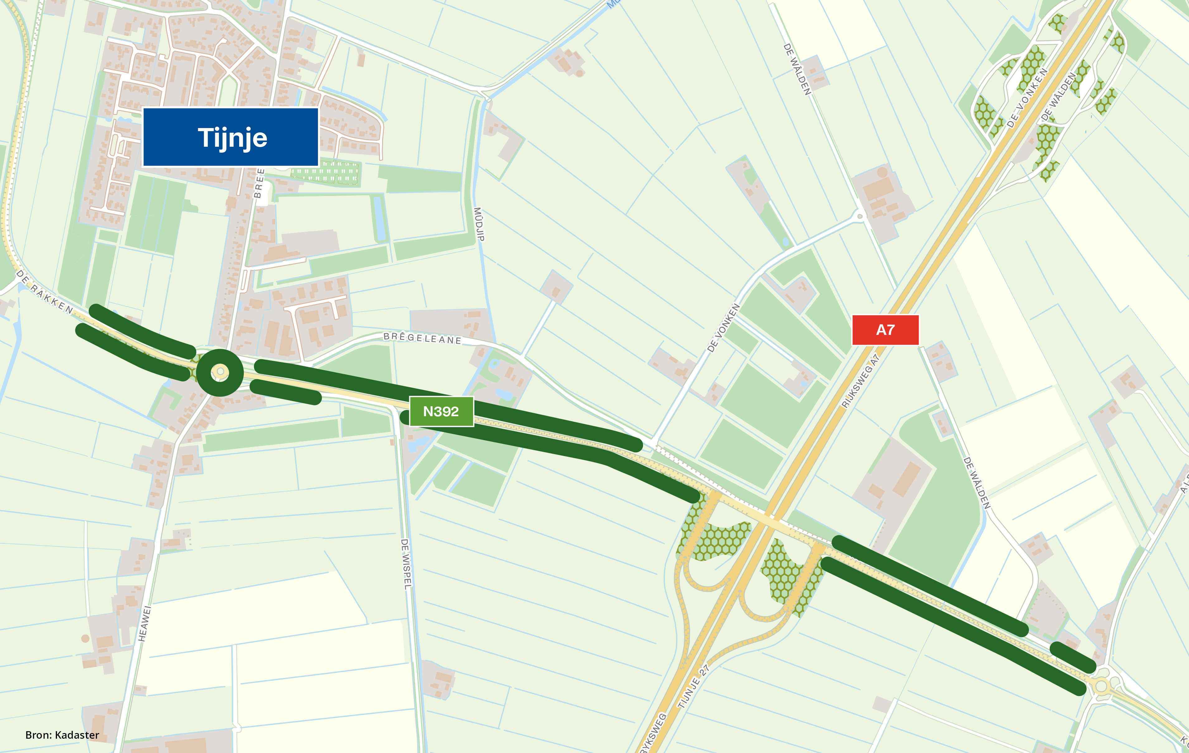 Op deze kaart wordt met dikke strepen aangegeven waar de nieuwe Iepen worden geplaatst.