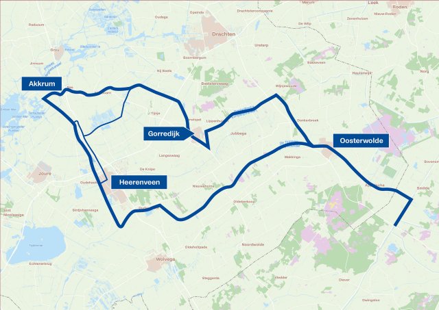Kaart van een gedeelte van de turfroute