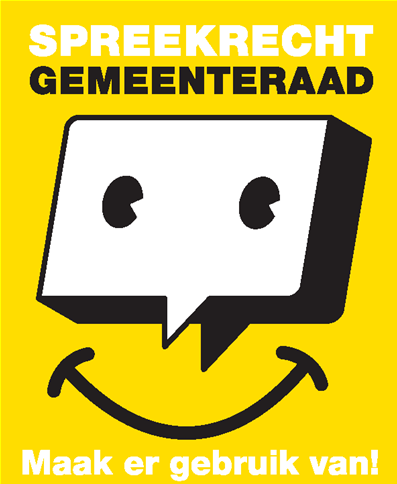 Afbeelding met tekst: spreekrecht gemeenteraad, maak er gebruik van!