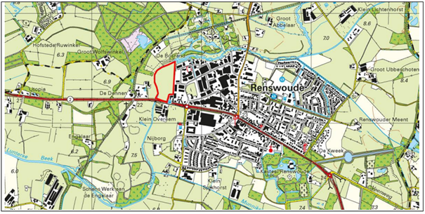 Groot Overeem II ingetekend op een plattegrond