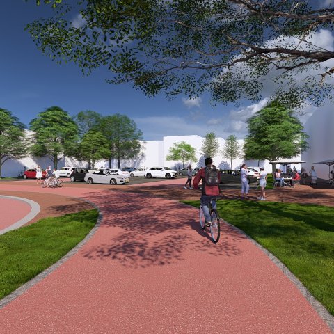 Visualisatie aanzicht fietser Markt