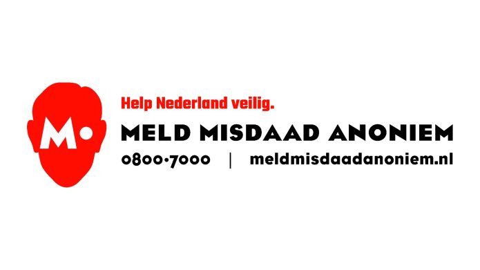 Logo en tekst: Help Nederland veilig; Meld Misdaad Anoniem; 0800 7000; meldmisdaadanoniem.nl
