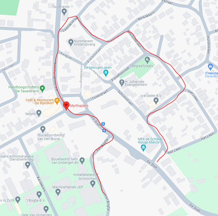 Hier zie je de route van de carnavalsoptocht in Hooge Mierde