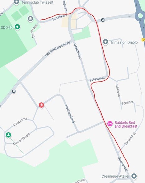 hier zie je de route van de carnavalsoptocht in Lage Mierde