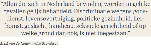 tekst uit artikel 1 van de Nederlandse Grondwet over gelijke behandeling van allen die zich in Nederland bevinden