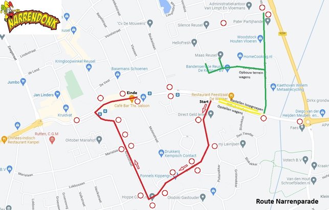 afbeelding van de route van de Narrenparade op zondag
