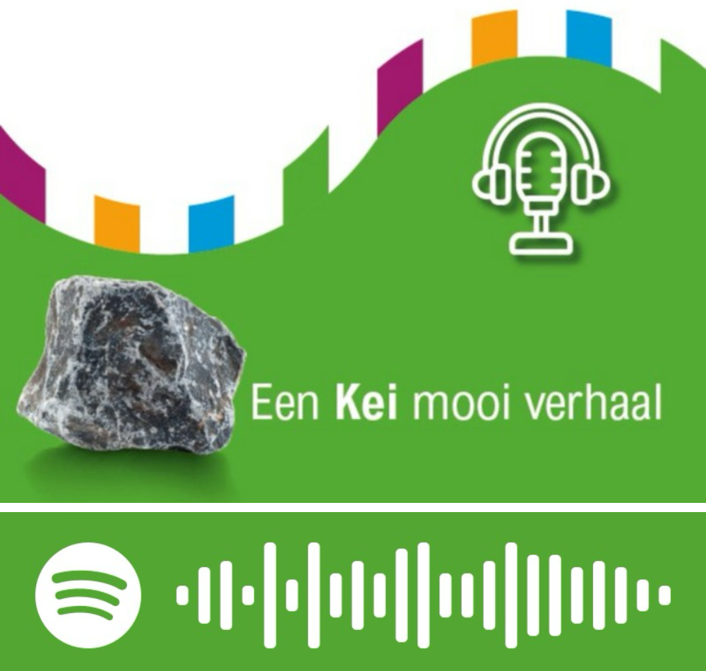 Op de foto de code om de podcast via Spotify te vinden.